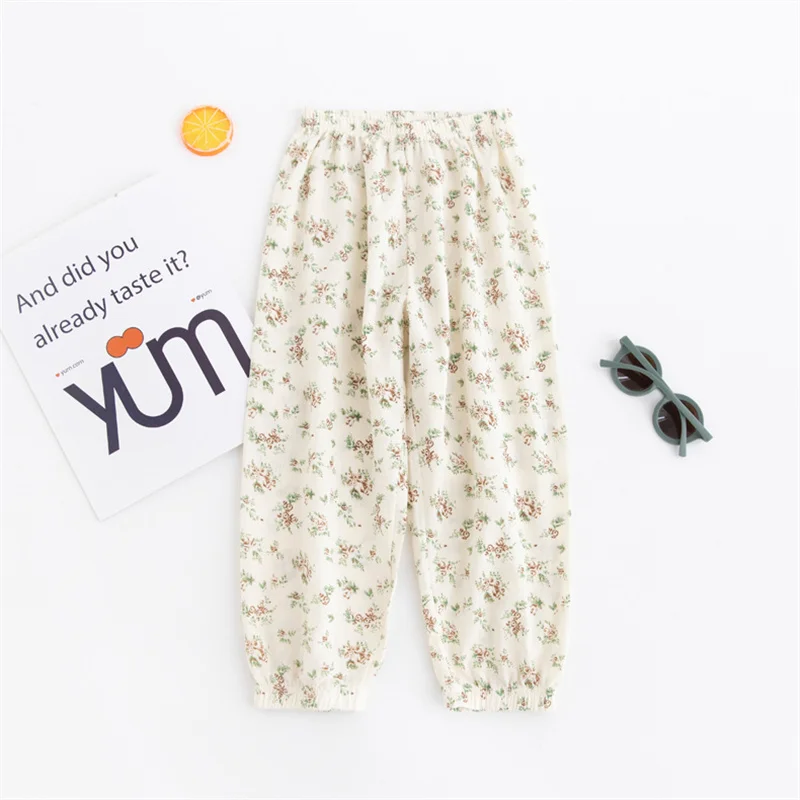 Pantalones de algodón con estampado suelto para niños y niñas, pantalón informal, transpirable, Delgado, cintura elástica, Verano - imagen 2