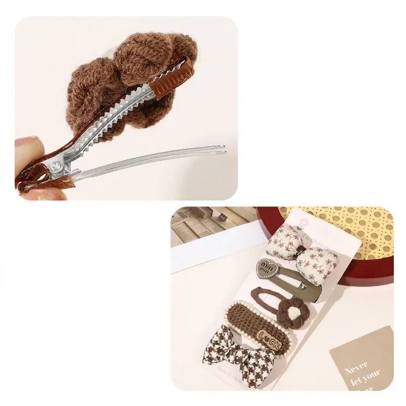 Lote de 3 pinzas para el pelo para niña pequeña, horquilla Floral con lazo, Serie de Color café, accesorios para el cabello para niña pequeña - imagen 3