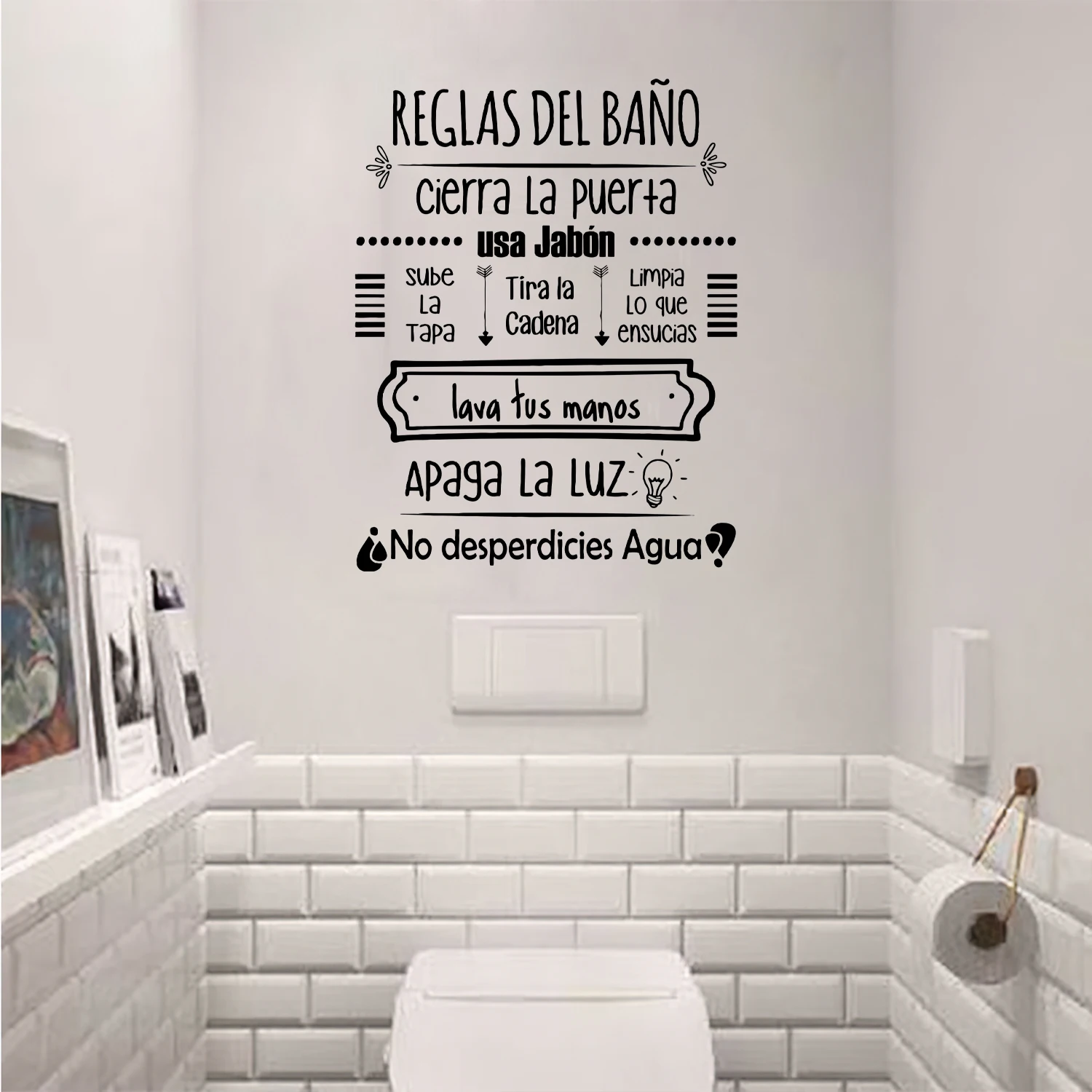 Letrero retro normas de baño – Pegatina mural decorativa para niños - imagen 5