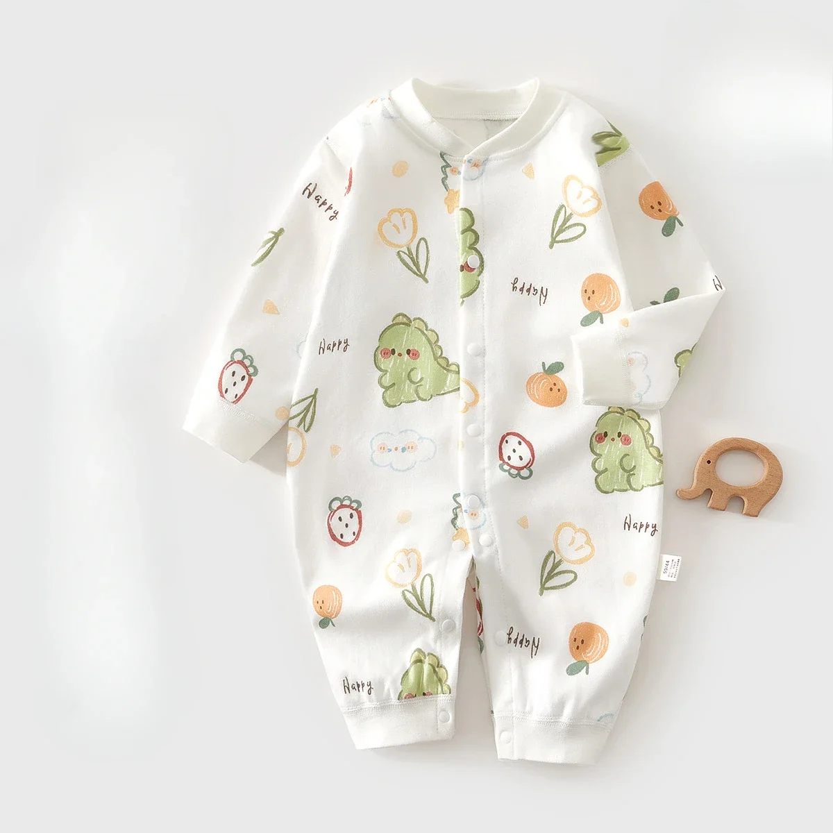 Mono de bebé 100% de algodón para niños y niñas, pelele de manga larga, pijama de mono con estampado bonito de fruta para 1-3-6-9M, Universal para las cuatro estaciones - imagen 5
