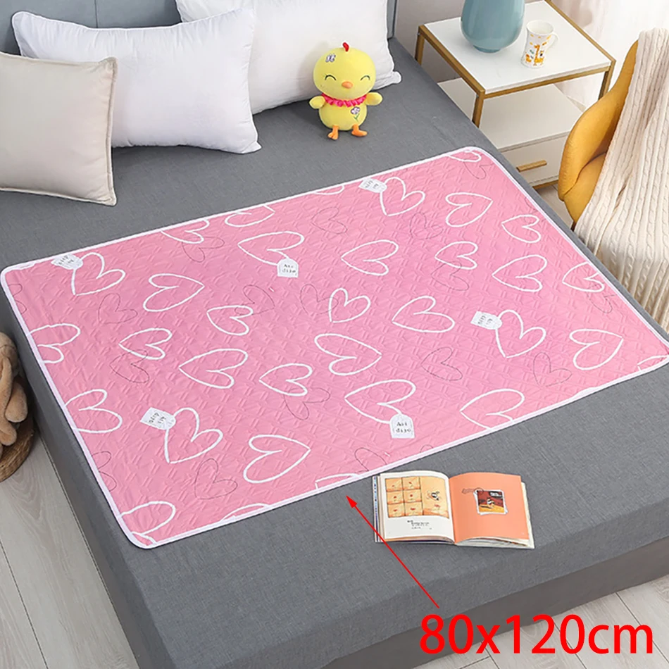 80x120cm 4 capas de dibujos animados Dino corazón estera pañales impermeable lavable cambiadores para protección nocturna y Menstrual cuidado del bebé - imagen 4