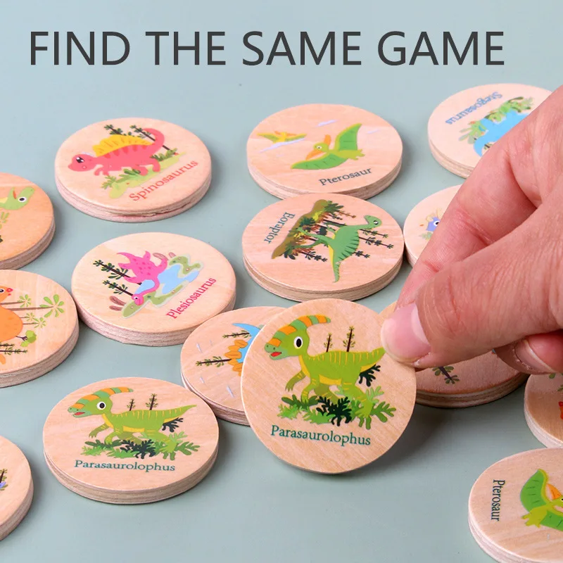 Juego de memoria de dinosaurio, juguete a juego, juego de mesa a juego preescolar para el desarrollo de aprendizaje temprano, juegos de madera, regalo de fiesta de verano - imagen 4