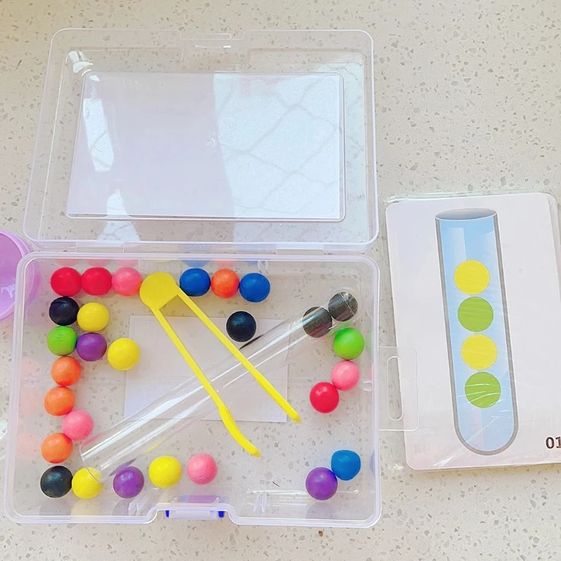 Caja de juego portátil con cuentas de Clip, soporte plegable para tubos de ensayo y estuche de transporte, entrenamiento de Motor fino Montessori en cualquier momento - imagen 4