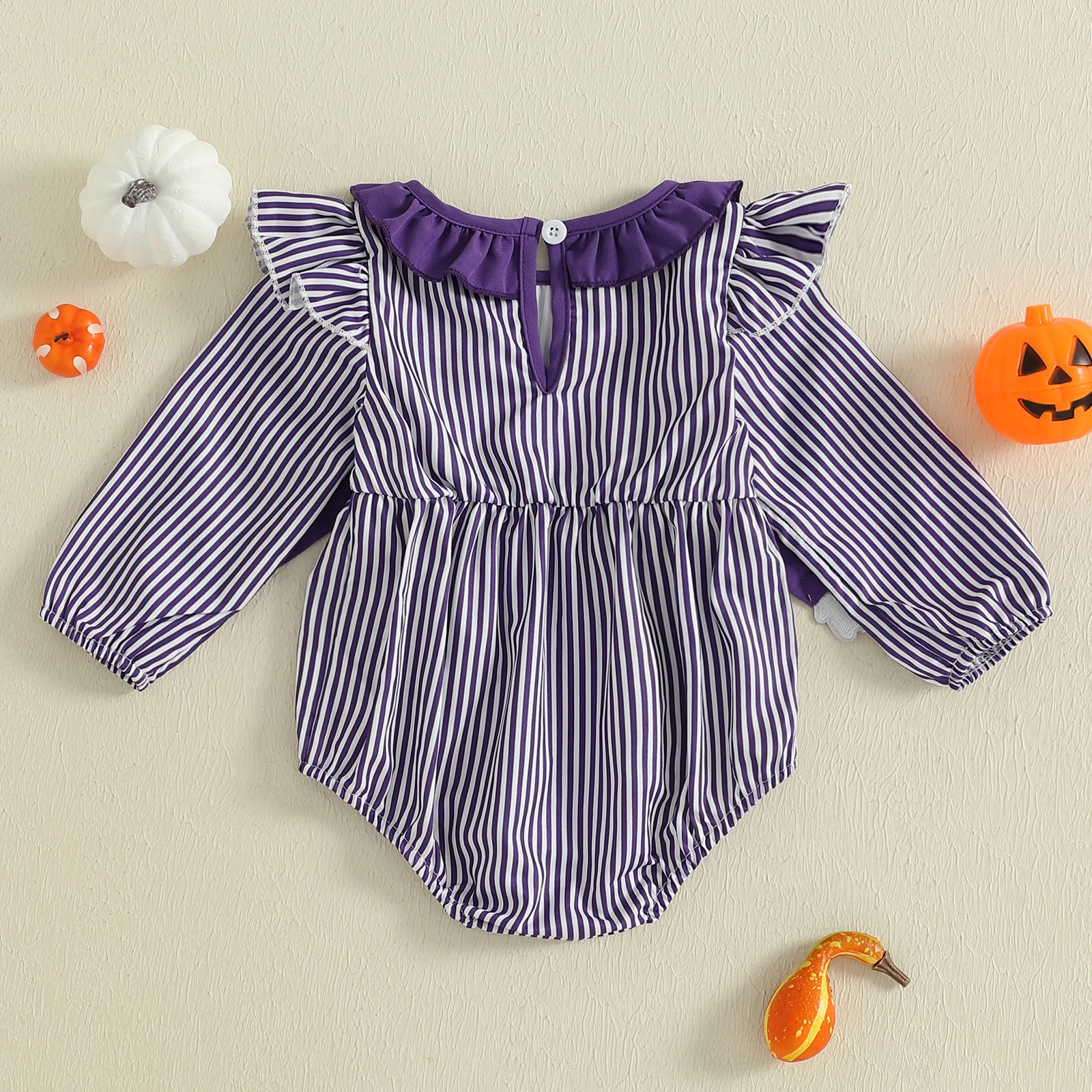 VISgogo-Body de Halloween para niña de 0 a 18 meses, pelele con estampado de rayas y lazo frontal de manga larga, mono de otoño para recién nacido - imagen 2