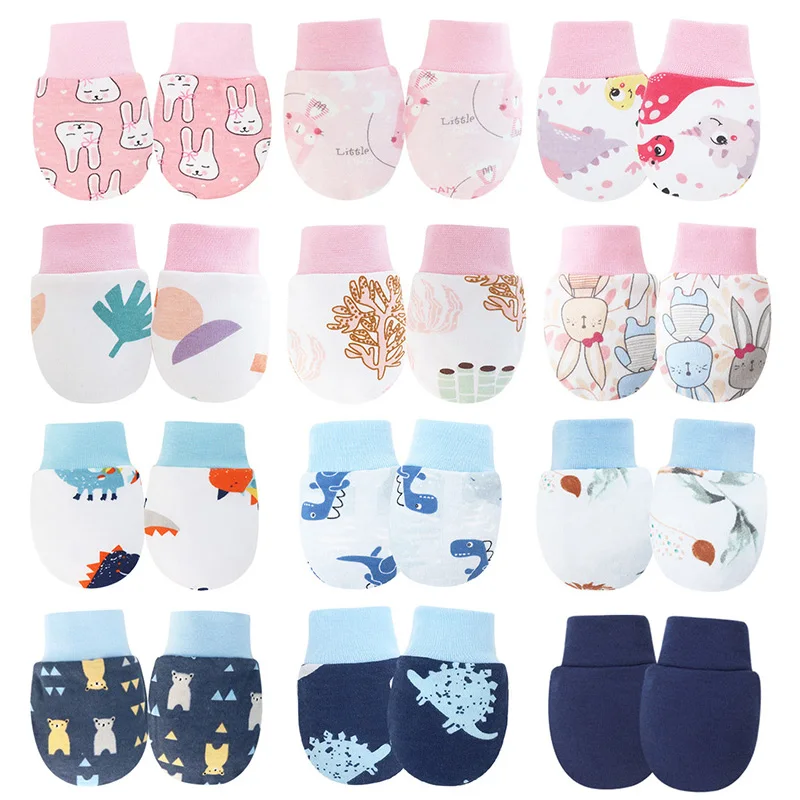Manoplas de bebé para niñas y niños, manoplas de protección facial con estampado de dibujos animados, antiarañazos, de algodón suave, regalos para recién nacidos, suministros infantiles, 12 Uds.