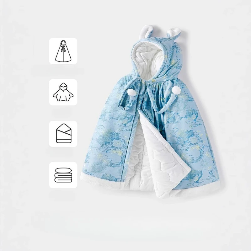 Capa de bebé con capucha para invierno, Poncho de capa gruesa de dibujos animados a prueba de viento para recién nacidos, capillera térmica larga para niños pequeños al aire libre - imagen 4