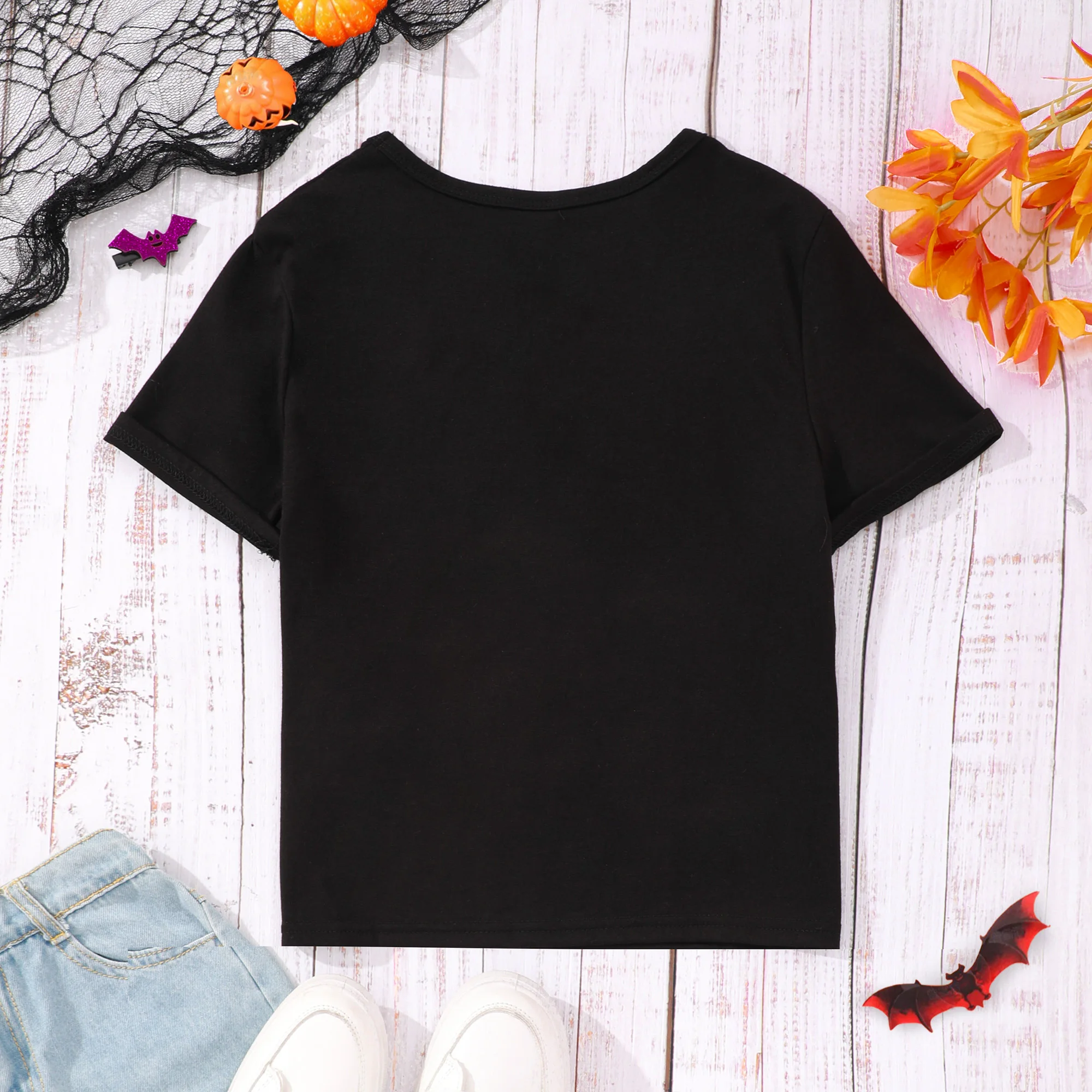 Camiseta de manga corta con marco de esqueleto divertido para niños, Tops de Halloween para niñas, ropa informal, fresco, ventilado, verano, nuevo - imagen 4