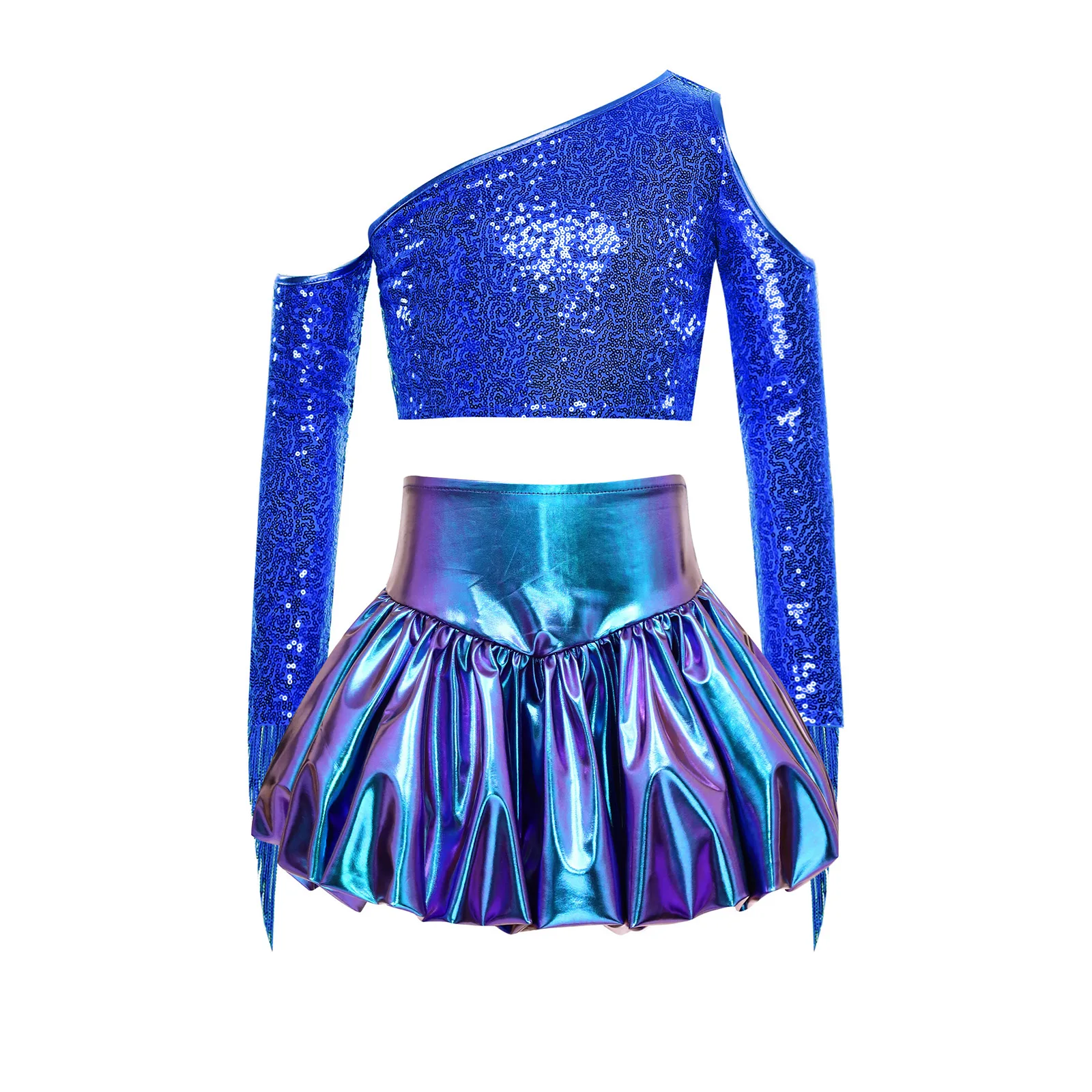 Traje de porrista brillante para niña – top corto y falda burbujeante - imagen 3