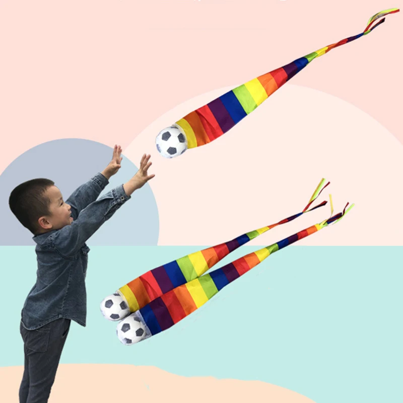 Cinta para lanzar a mano para niños, pelota de cola de arcoíris, deportes al aire libre para padres e hijos, pelota de meteorito de fútbol, juguetes de entrenamiento sensorial para chico