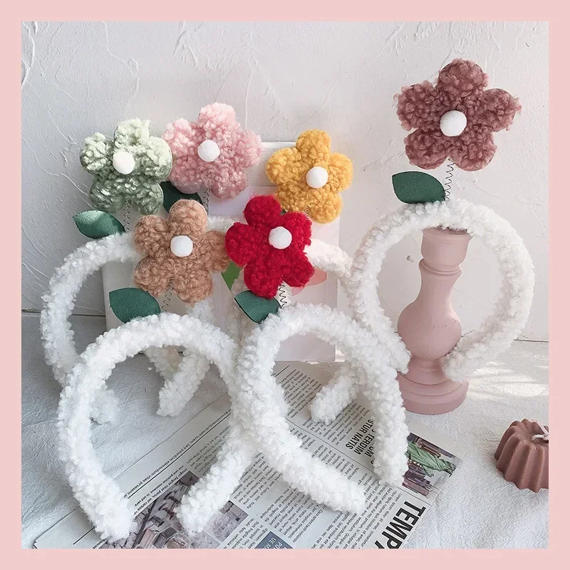 Diadema de girasol de felpa para niños y niñas, bonita diadema para el cuidado de la piel, banda para el cabello suave antideslizante de dibujos animados peludos para niños y estudiantes - imagen 4