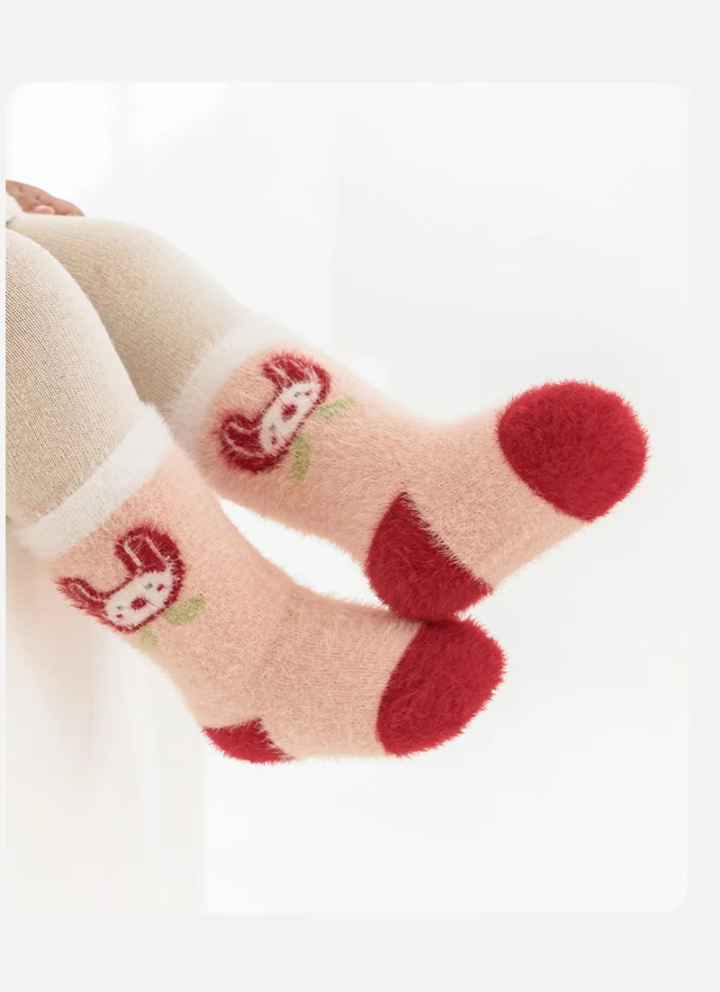 Calcetines de invierno para bebé en tubo, 0-5T, dulce oso de dibujos animados, calcetines gruesos hasta la rodilla para niñas, calcetines coreanos para niños pequeños - imagen 2