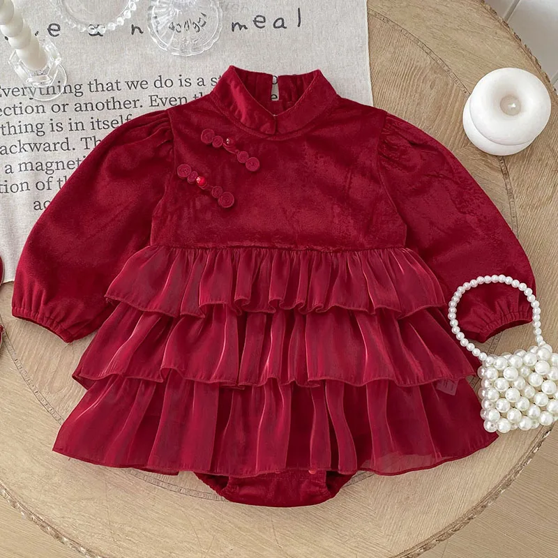 Mono princesa rojo manga larga estilo chino para bebé - imagen 5