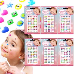 Pendientes autoadhesivos 3D con gemas y purpurina para niñas