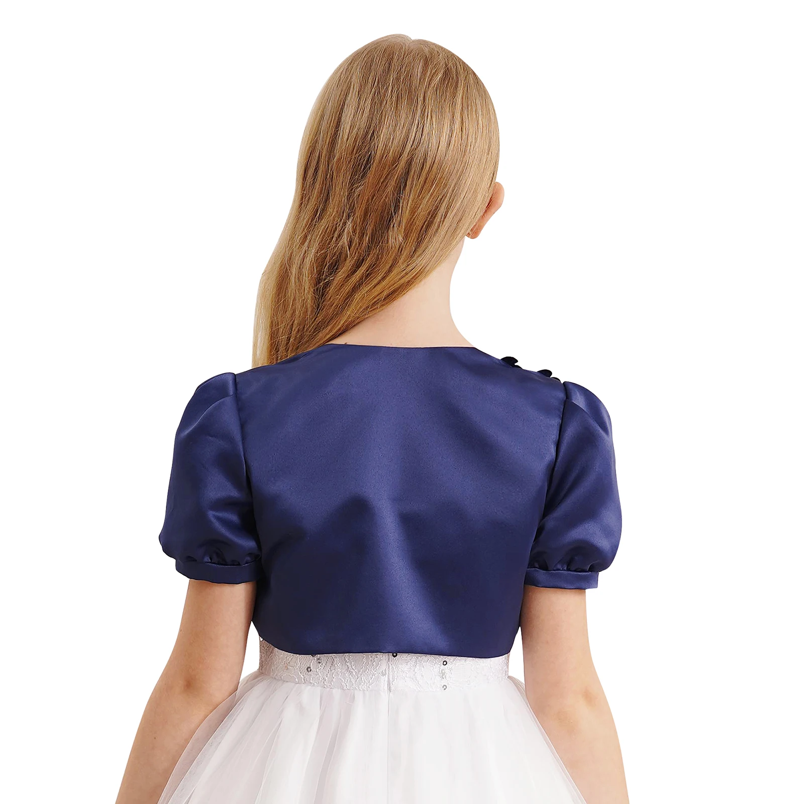 Chaqueta bolero satén con flores para niña - imagen 3