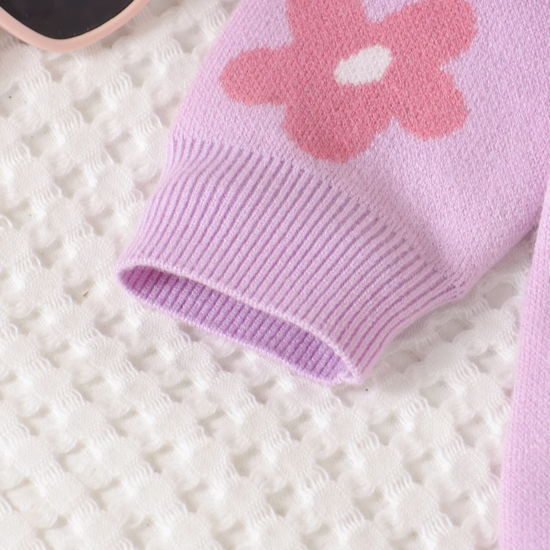 Peleles morados para niñas, monos de manga larga con cuello redondo para recién nacidos de punto Floral, monos de una pieza para bebés y niños pequeños, ropa de 0 a 18m - imagen 4