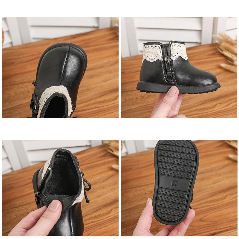 Otoño Invierno, botas de nieve para niñas, zapatos de princesa con lazo de felpa para niños, suela suave antideslizante, botas para niños pequeños a prueba de viento para exteriores - imagen 5