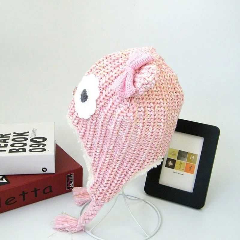 Gorro para niñas de 0 a 2 años, gorros de dibujos animados de búho rosa, gorros cálidos con forro de terciopelo para niñas, gorros de invierno para niños, accesorios de fotografía recién nacido - imagen 5