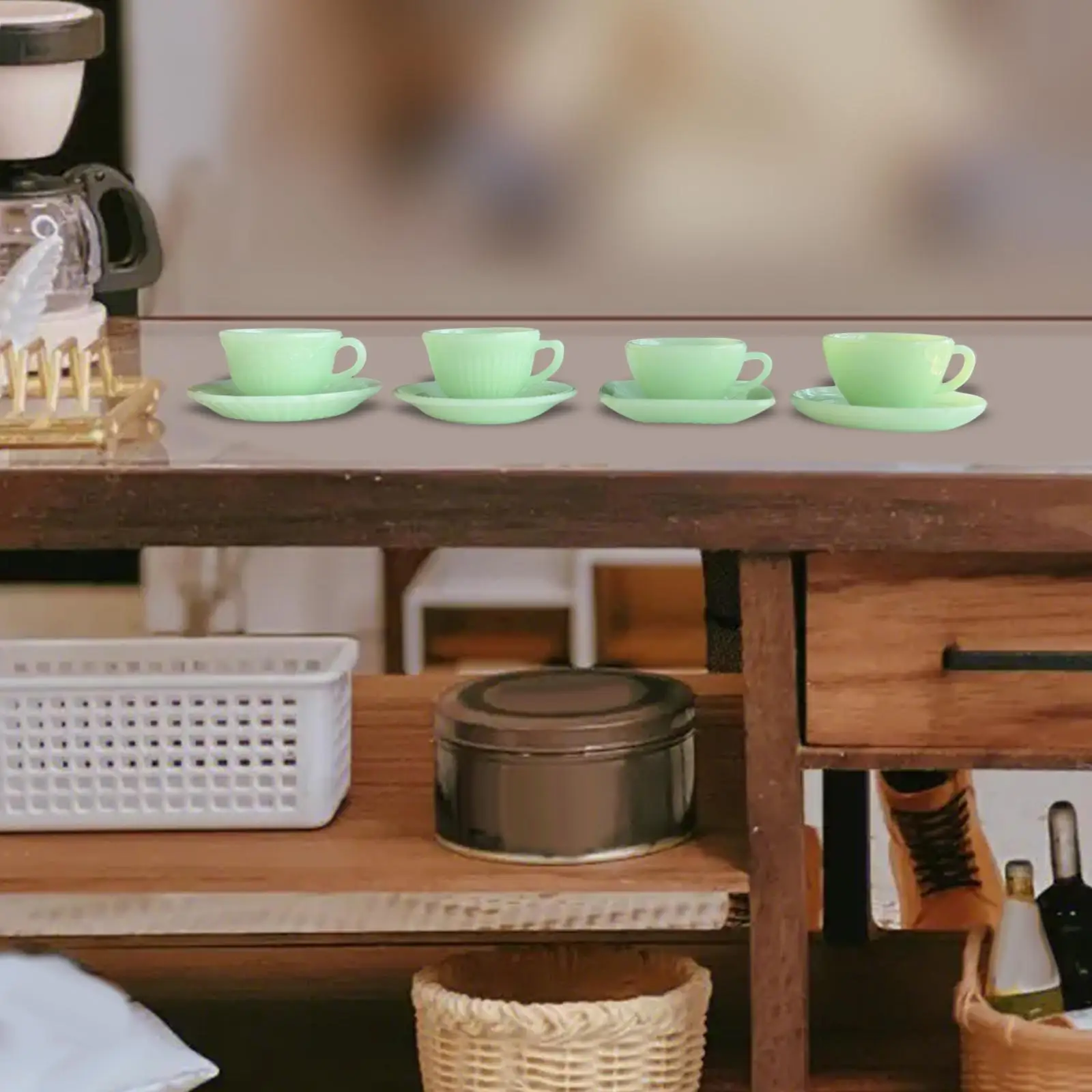 4Pcs 1:6 Mini Tea Cup and Saucers Set Life Scene Accessories Toy Furniture Toys for Bedroom Kitchen Dining Room Home Living Room