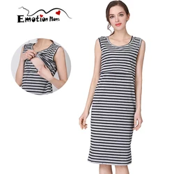 Vestido de lactancia sin mangas de algodón a rayas para verano