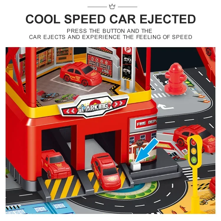 Coche de juguete con pista y garaje – Circuito de carreras infantil - imagen 4