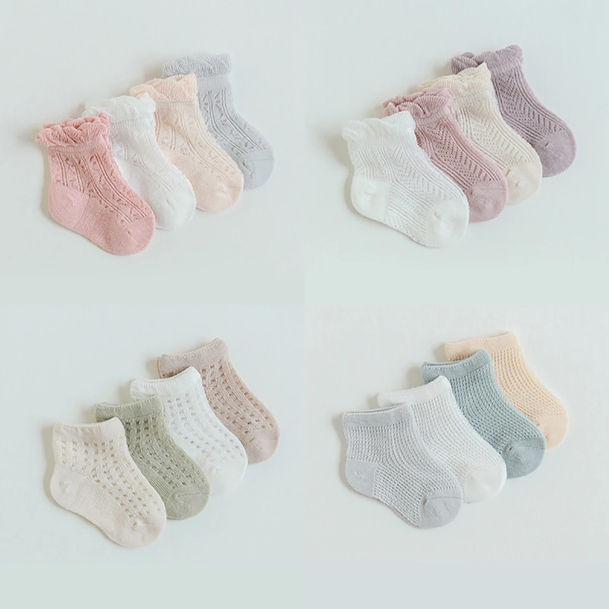 4 par/set de calcetines de malla media para bebé, calcetines elásticos sólidos para recién nacidos, calcetines de algodón sin hueso para niños y niñas de 0 a 5 años - imagen 5