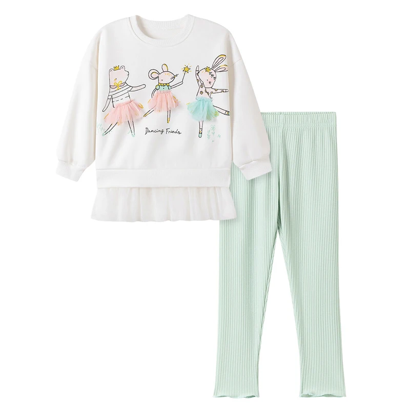 Conjunto de ropa para niñas, sudadera rosa de manga larga y Legging verde, conjunto bonito de otoño para niños de 2 a 7 años, 2 uds. - imagen 5