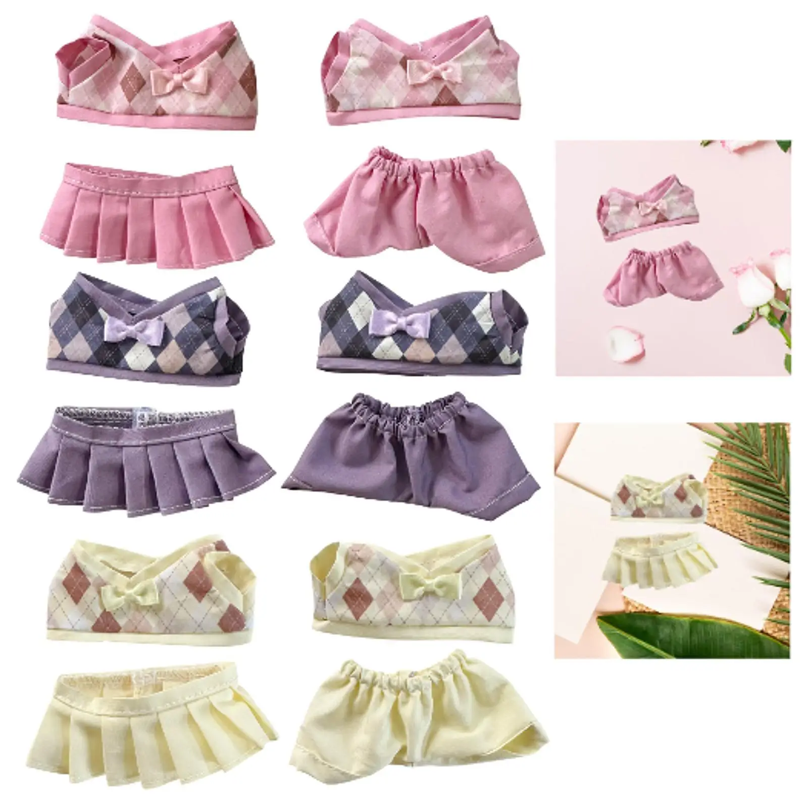 2Pcs Doll Outfit Set for 17cm Plush Toy with Detachable Accessories