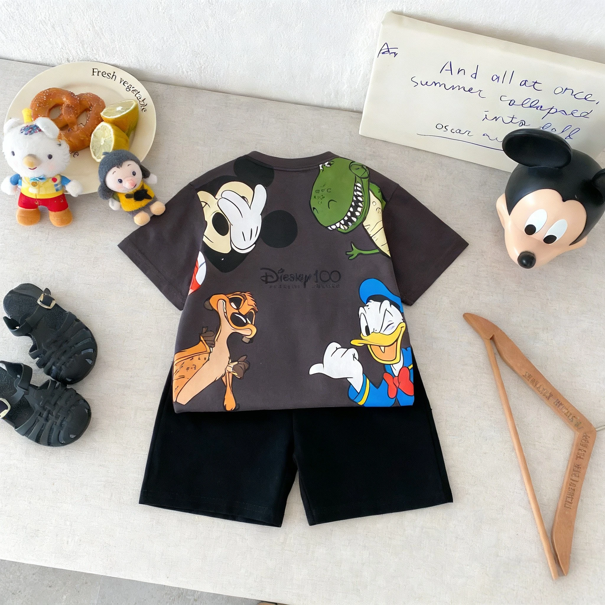 Camiseta estampada de Mickey, traje para niños, ropa de verano de dibujos animados de Disney, conjunto informal de 2 piezas, disfraz para niños, camisetas y pantalones cortos - imagen 4