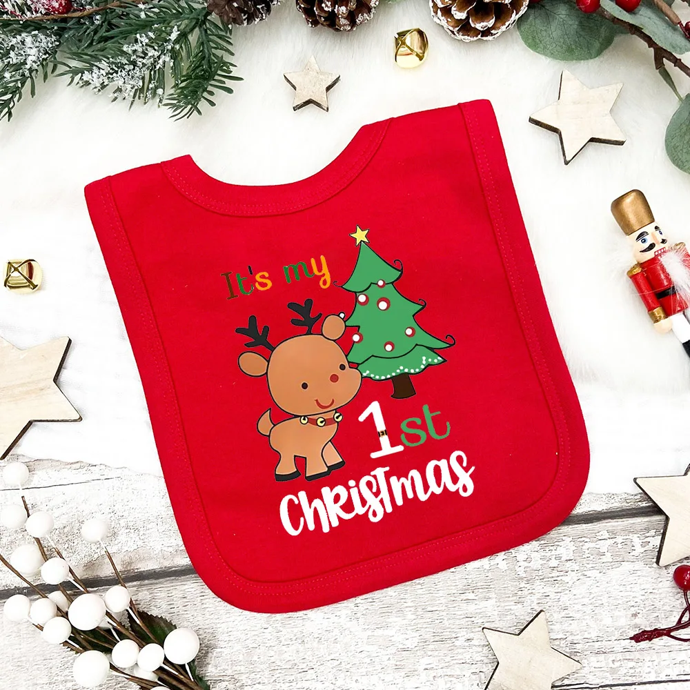 Es mi primer babero de Navidad para bebé, Baberos de Vibes de Navidad, toalla de Saliva de algodón roja para recién nacido, babero de fiesta de Navidad, vacaciones, regalo de ducha infantil