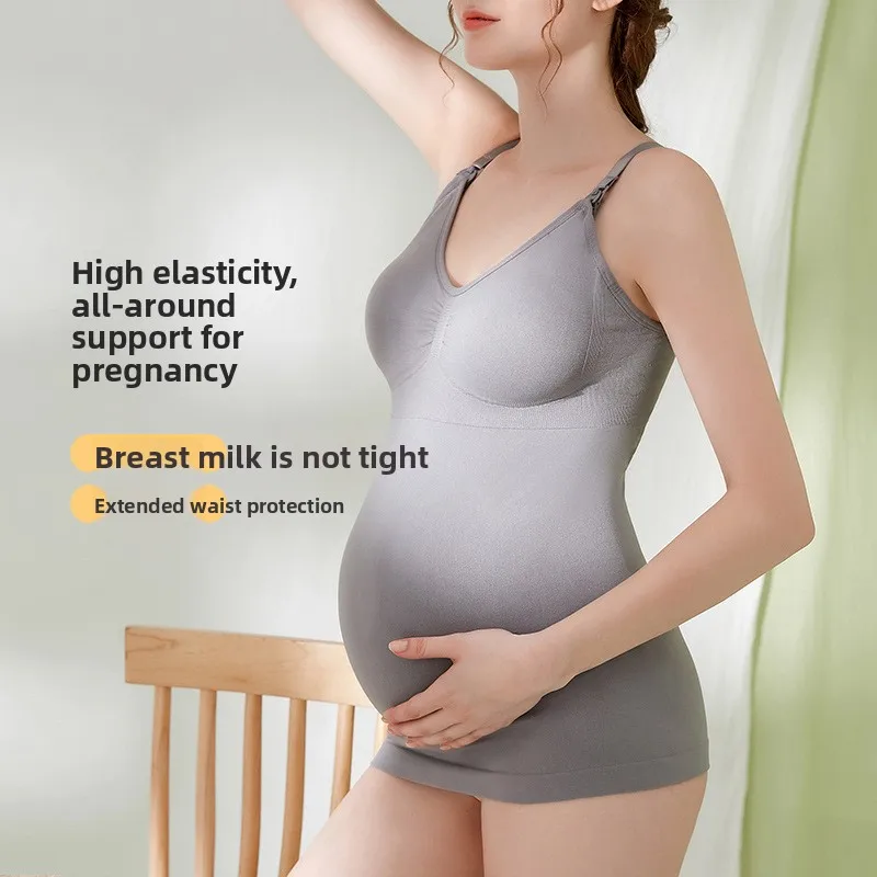 Camisola de Lactancia de Maternidad de Tirantes Largos: Cierre de Broches Delanteros, Copas de Cobertura Total, Sujetador Incorporado, Soporte para la Lactancia Posparto