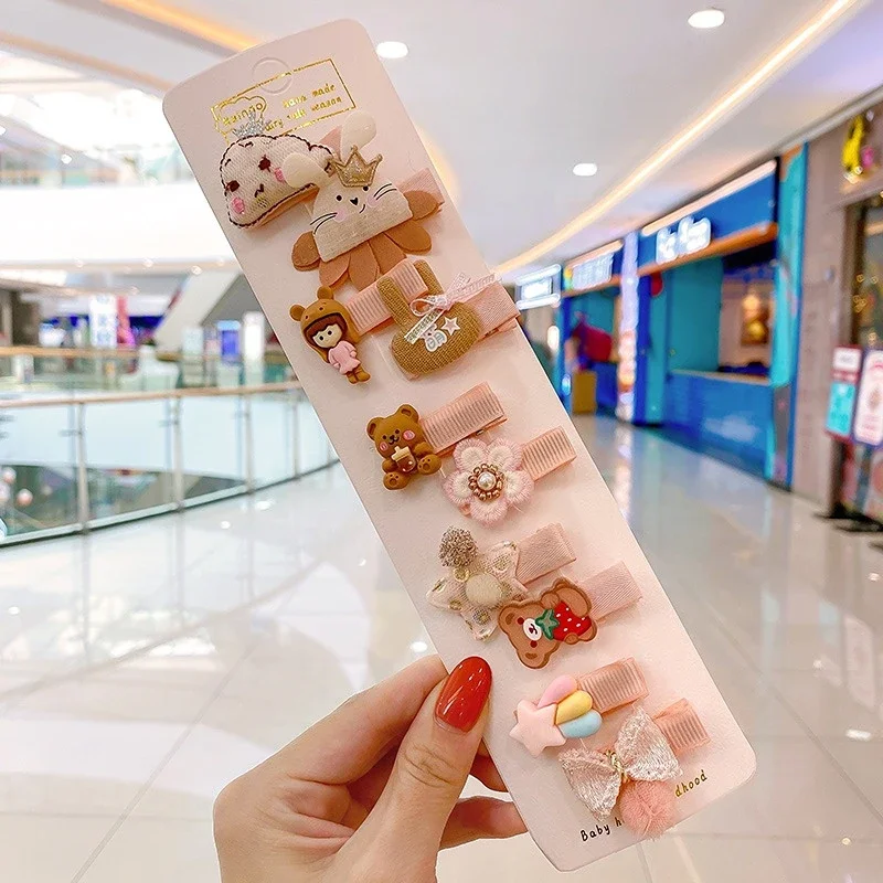 5 unids/lote de pinzas para el pelo de bebé de dibujos animados, Clips a presión, Mini pasadores de lazo de tela estilo princesa coreana para recién nacido, niño niña - imagen 4