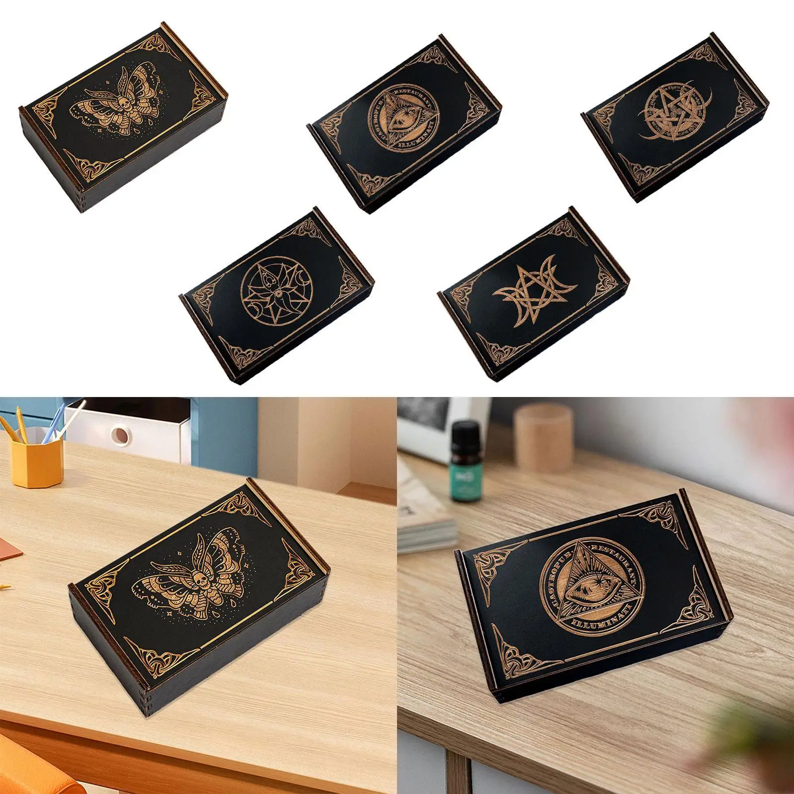 Caja de almacenamiento de madera para tarjetas de juego, tarjetero deslizante decorativo, rectangular, - imagen 2