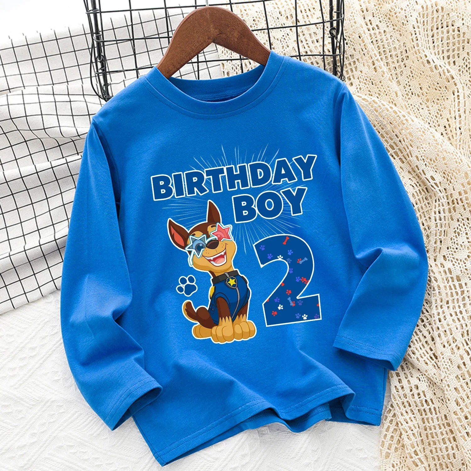 Paw Patrol Chase cumpleaños manga larga para niños figura de dibujos animados ropa Casual azul cuello redondo caftán moda niños Top regalo - imagen 2