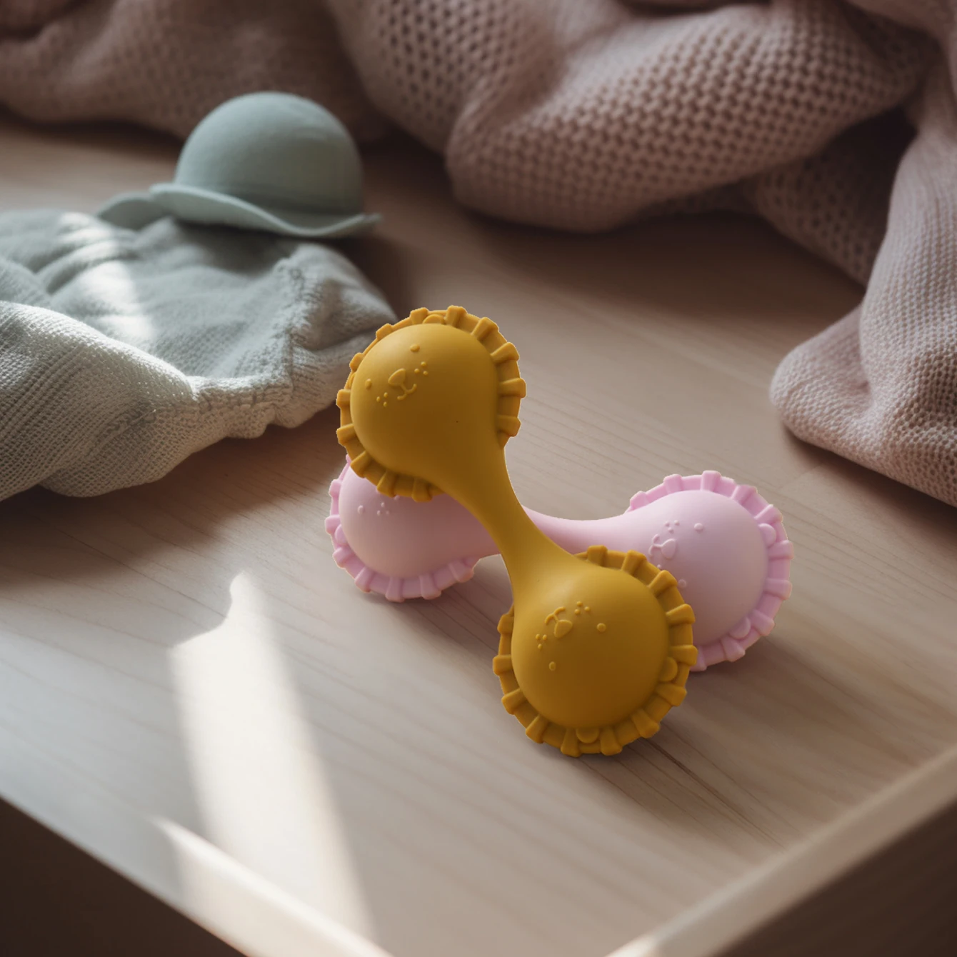 Color niños 1 Uds bebé silicona gato mordedor sonajero juguete 0-12 meses masticar mordedor juguete sin BPA entrenamiento sensorial cosas para bebés - imagen 2