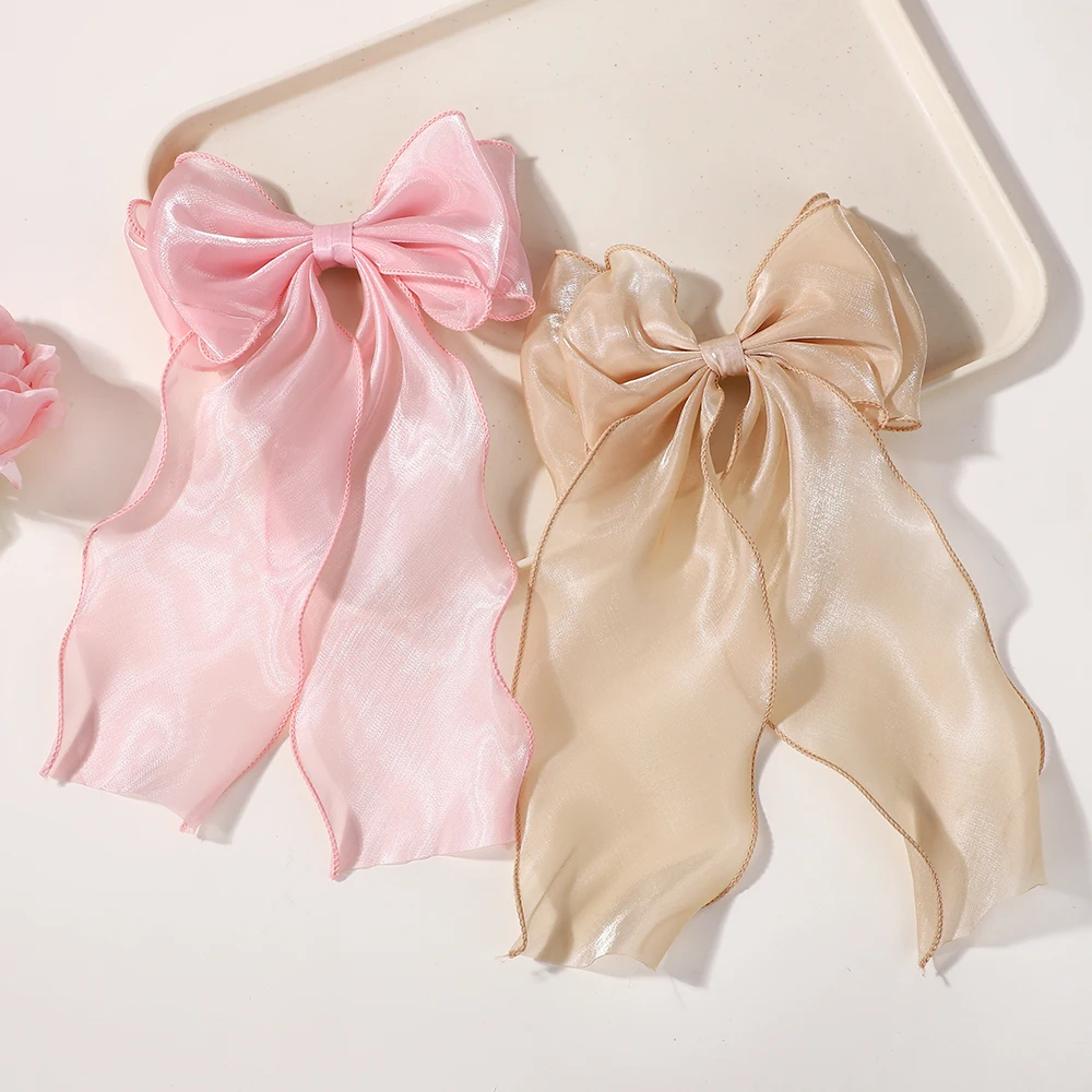 Pinzas para el cabello con lazo de gasa para niña, pinzas para el cabello con lazo de satén brillante azul, pasador con lazo, horquilla, Clip para cola de caballo - imagen 5