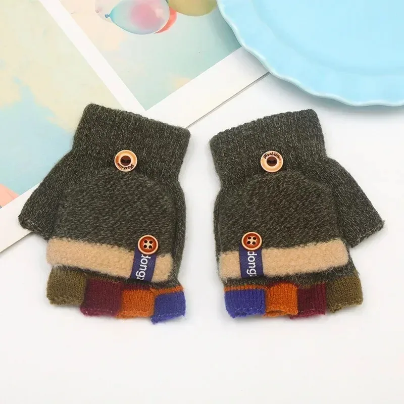 Nuevos guantes para niños con tapa de medio dedo, Color Jacquard a juego, guantes cálidos de otoño e invierno para niños, guantes para escribir para estudiantes y bebés - imagen 4