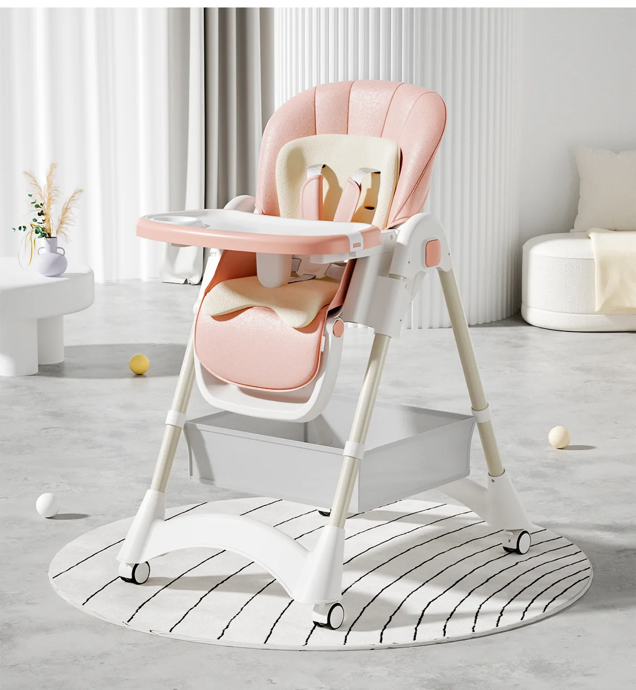 Silla de comedor multifuncional para niños, mesa de comedor plegable para bebé, puede sentarse y acostarse, silla de alimentación ajustable para niños con rueda