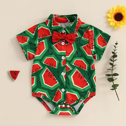 SUNSIOM-Pelele de verano para bebé de 0 a 18 meses, estampado de sandías, monos infantiles de manga corta con cuello vuelto y botones