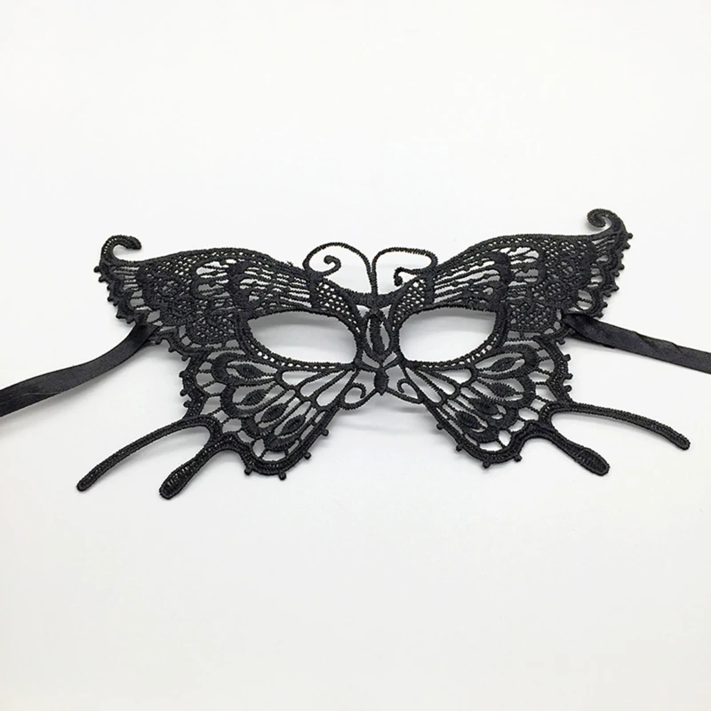 Máscara de encaje negro elegante con apliques bordados para carnaval - imagen 3
