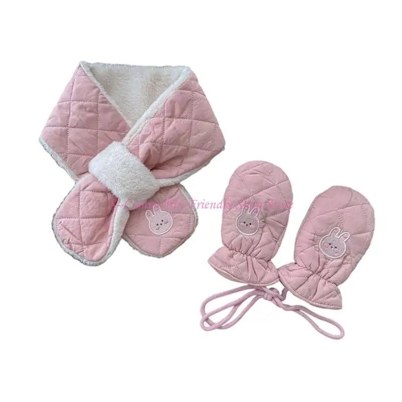 85AE Combo manoplas y bufanda con cruces para bebé suave, 2 piezas, accesorios invierno sin alergias - imagen 4