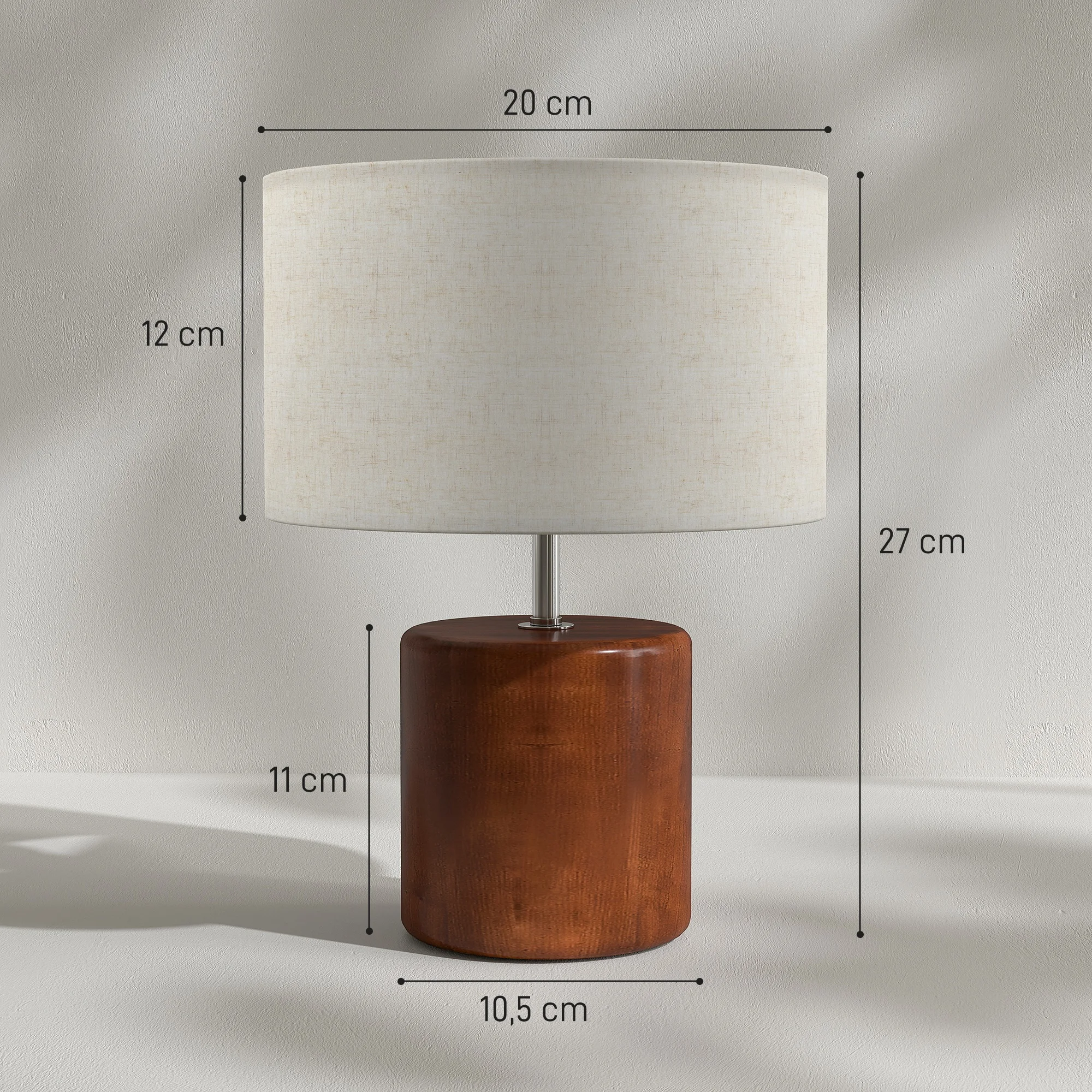 HOMCOM Lámpara de Mesa Rústica, Lámpara de Mesita de Noche con Base de Madera, Pantalla de Lino, Interruptor Basculante, para Dormitorio, Salón, E27, 40W, Marrón Oscuro - imagen 3