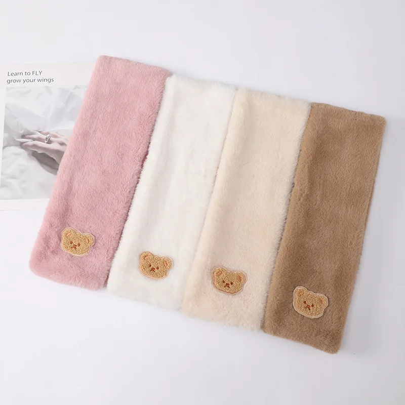 Bufanda bonita de oso para bebé, bufandas cálidas de invierno para niños y niñas, Protector de cuello de piel de conejo de imitación, bufanda cruzada de felpa suave, accesorios para niños - imagen 2