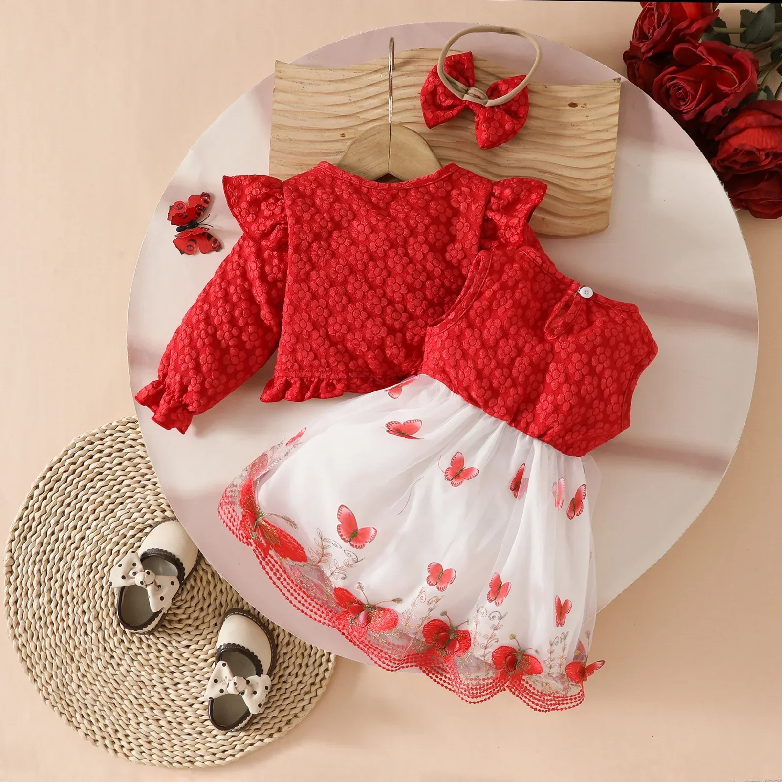 MILANCEL nuevo vestido de otoño para bebé 6M-3Y poliéster dulce estilo europeo-americano vestido para niñas pequeñas dulces ropa de mariposa 3D - imagen 3