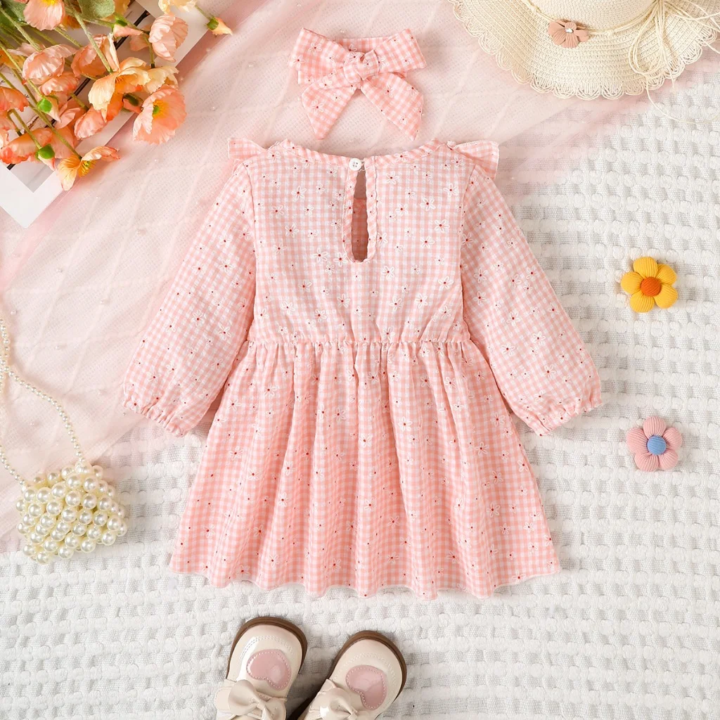 Mono rosa manga larga con lazo estilo vestido bebé niña primavera - imagen 2
