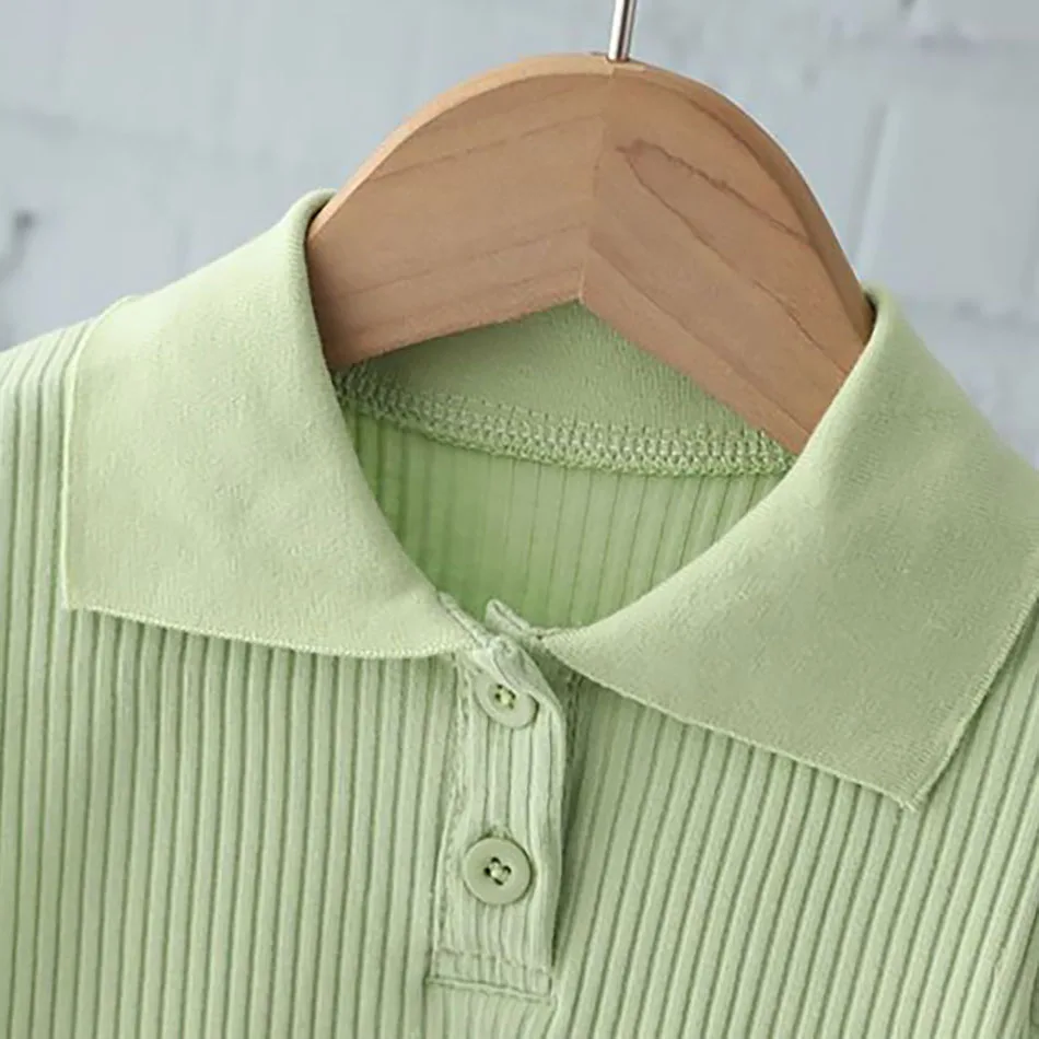 Conjunto de moda para niñas, camisetas de manga corta acanaladas de verano, pantalones, conjunto de ropa deportiva de dos piezas para niños, traje de Color sólido para niños - imagen 3