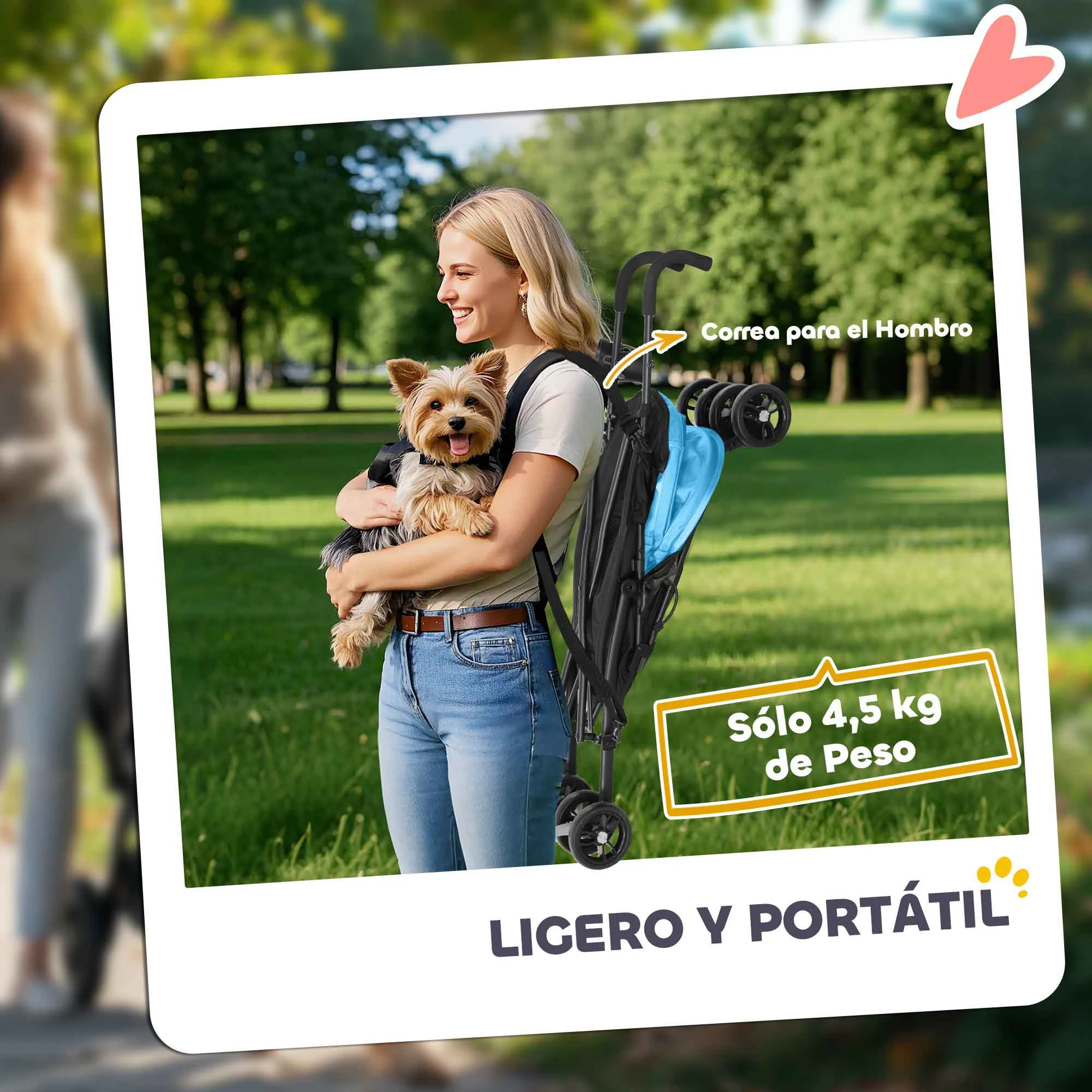 PawHut Cochecito para Perros Pequeños con Estructura de Paraguas Carrito para Perros Plegable con Cojín Lavable Portavaso Ventanas de Malla y Bolsa de Almacenamiento Azul - imagen 5