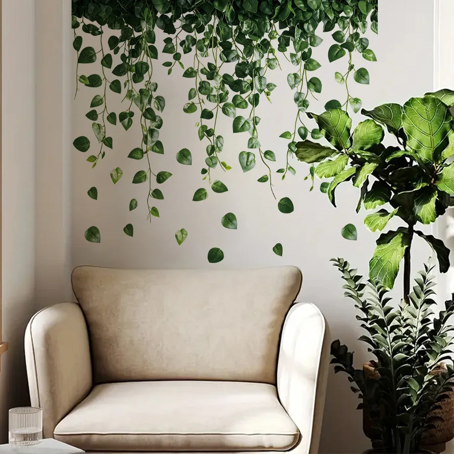 Pegatinas de pared autoadhesivas de plantas verdes frescas para dormitorios, salas de estudio, decoración del hogar, pegatinas de pared - imagen 2