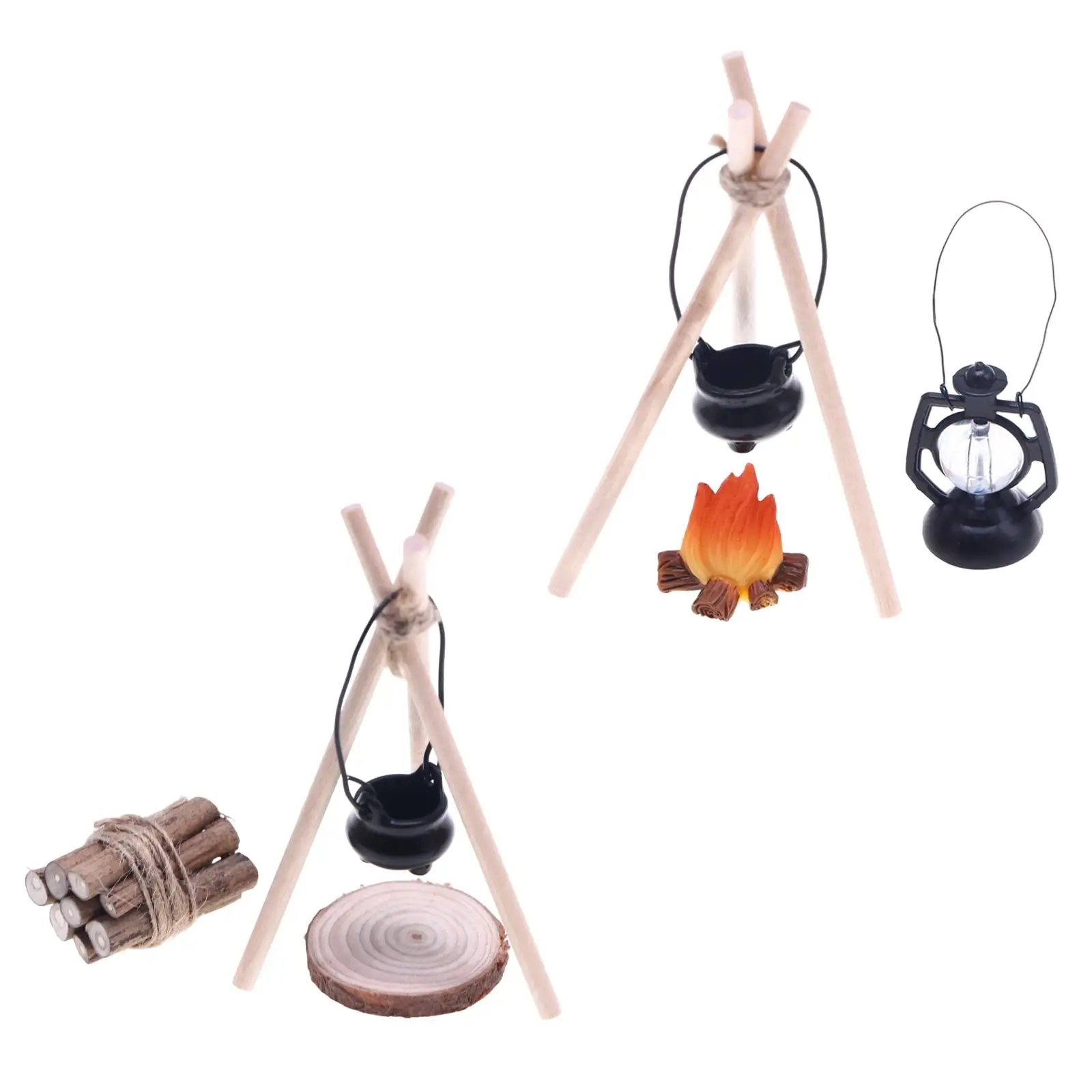 1/12 Dollhouse Camp Set Miniature Scene Model Scene Decor DIY Woodpile Dollhouse Decoration Accessories for Sand Table