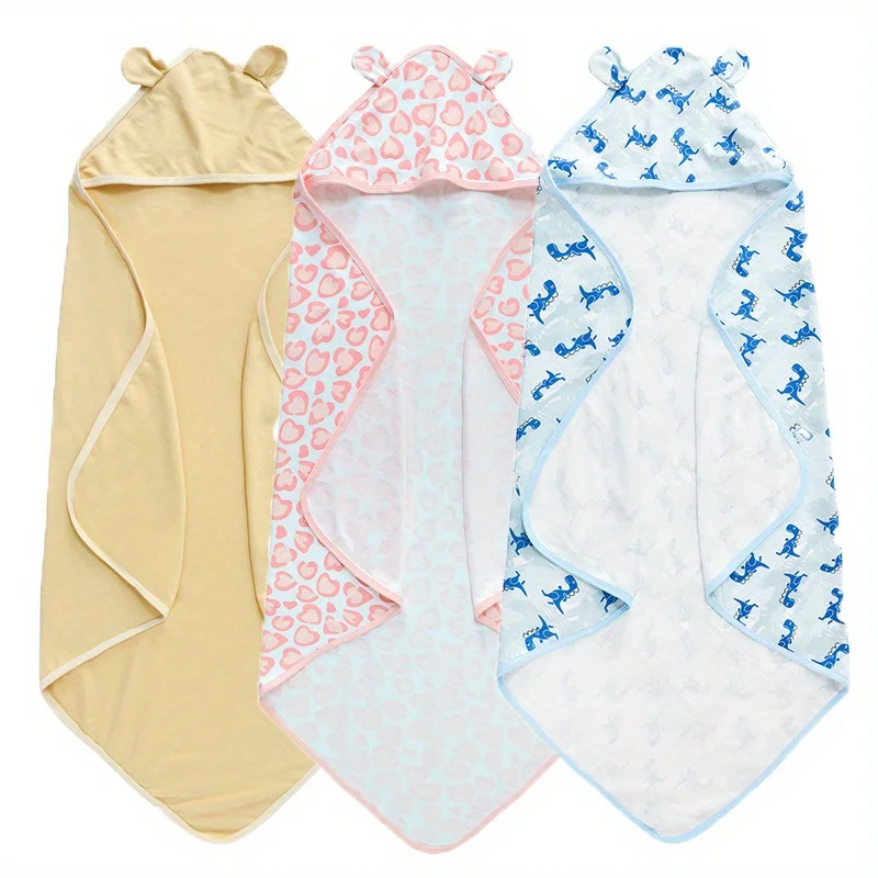 Manta envolvente para bebé, 100% de algodón, manta envolvente para bebé, mantas con capucha para todas las estaciones, artículos para recién nacidos con estampado de dinosaurio de amor para niños y niñas - imagen 2