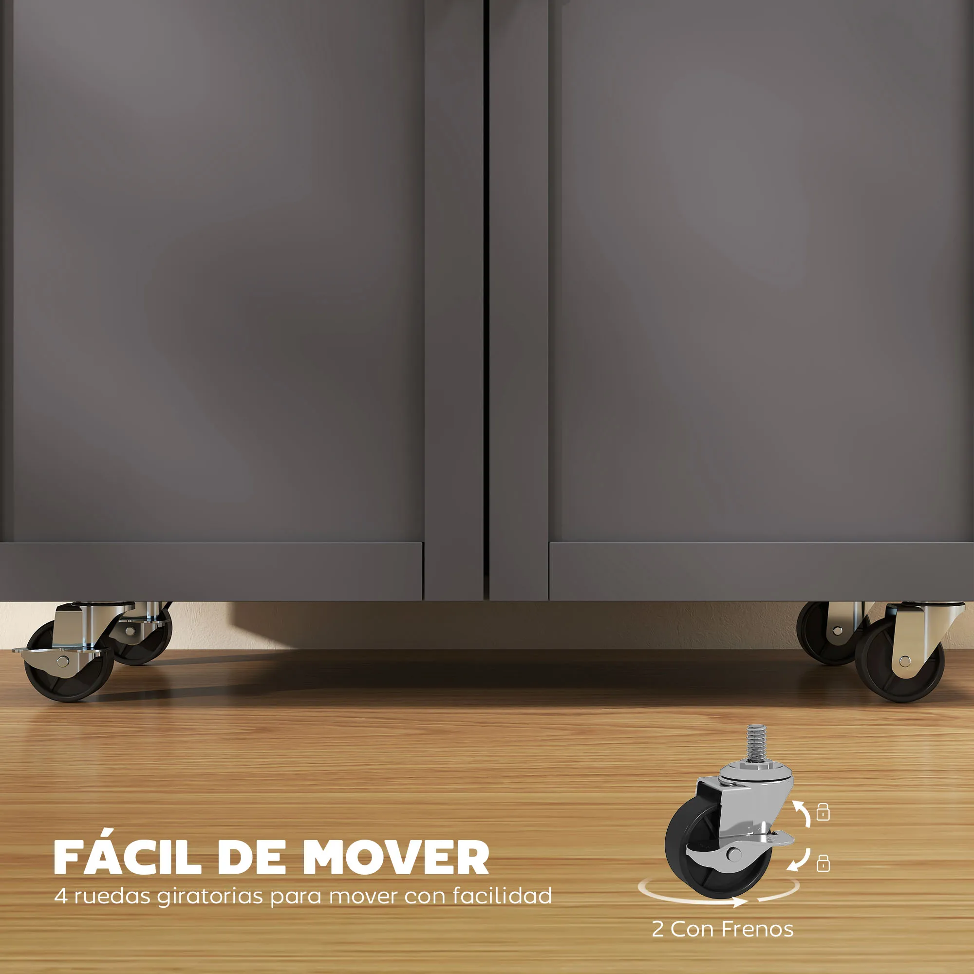 HOMCOM Isla de Cocina con Ruedas, Carrito de Cocina con Cajón, 2 Puertas, Toallero y Especiero, Estante Ajustable, para Comedor, 105x36x85 cm, Gris - imagen 5